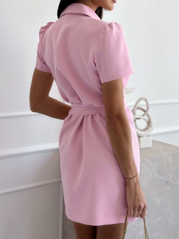 sweet suit collar double-breasted solid color dress