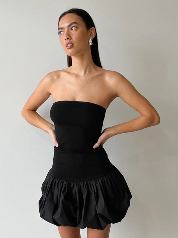 contrasting color simple tube top slim bud short dress