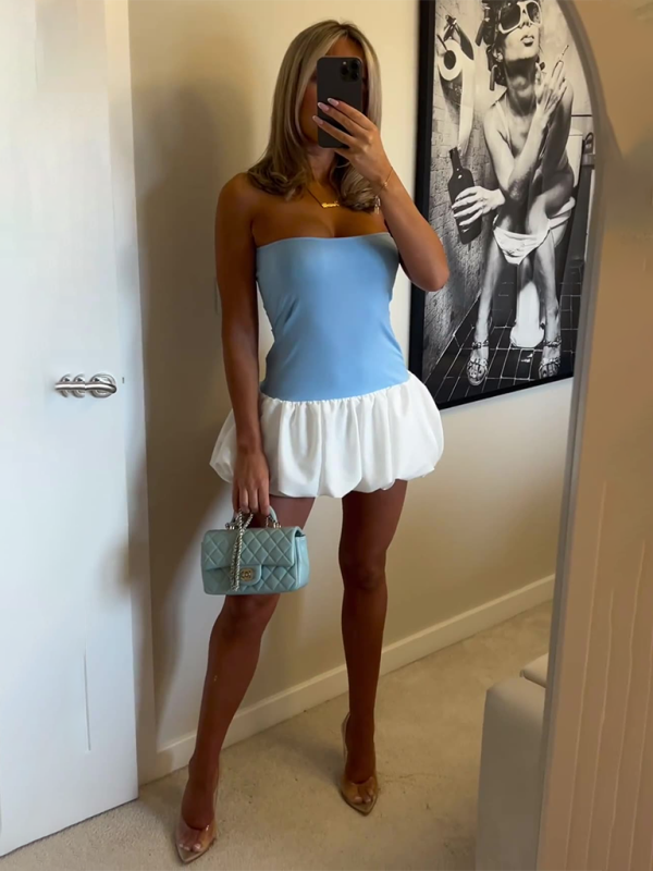 contrasting color simple tube top slim bud short dress