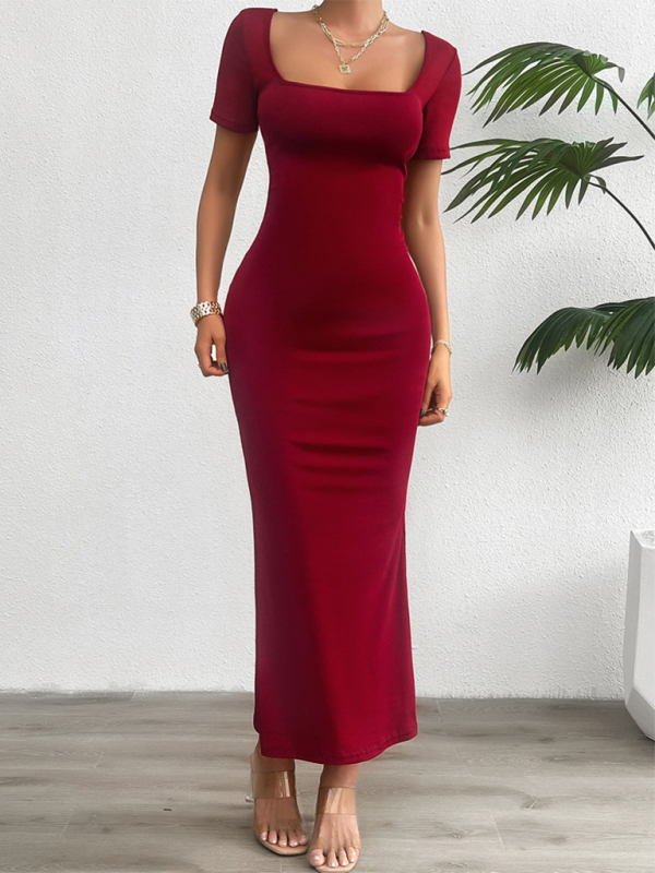 solid color slim short sleeve dress