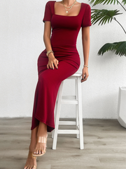 solid color slim short sleeve dress
