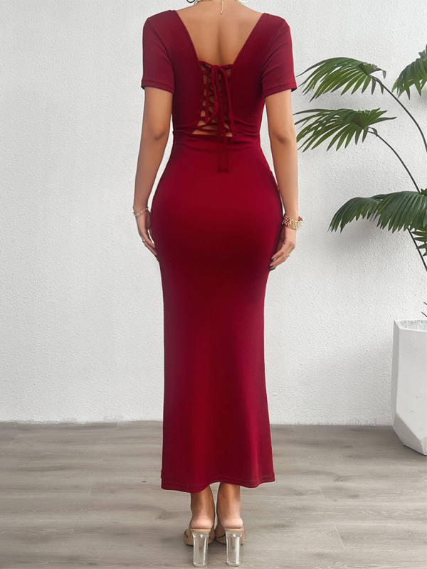solid color slim short sleeve dress