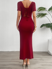 solid color slim short sleeve dress