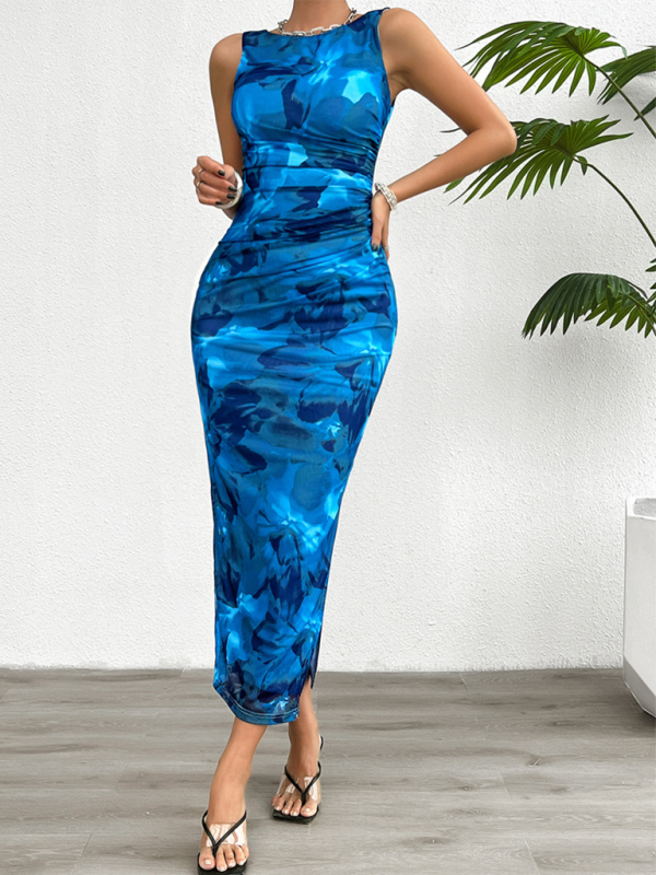 slim fit sleeveless mesh dress