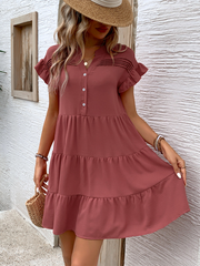 simple casual button ruffle dress