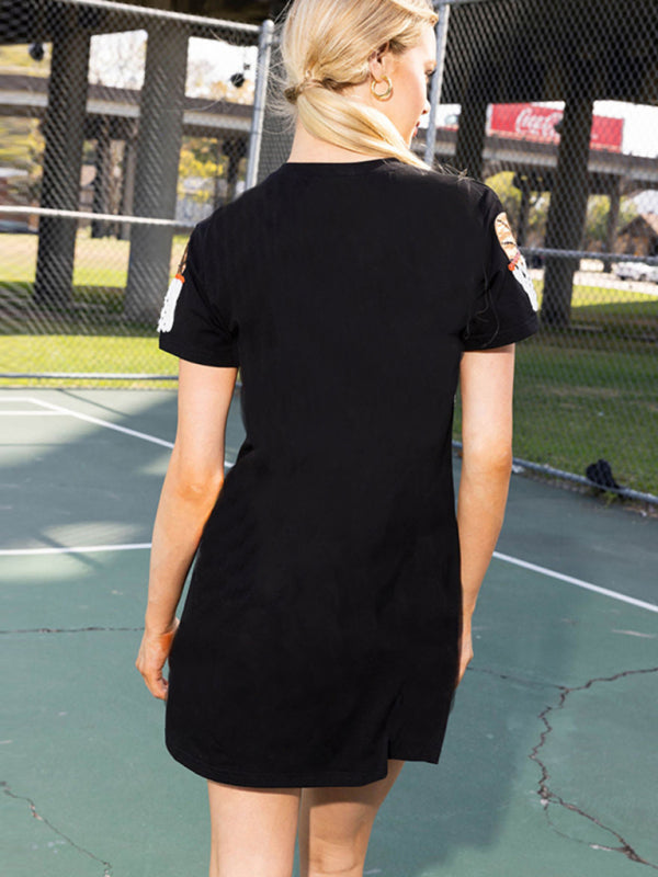 basketball sequined pullover short-sleeved multi-color T-shirt dress