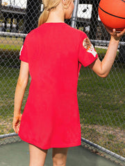 basketball sequined pullover short-sleeved multi-color T-shirt dress