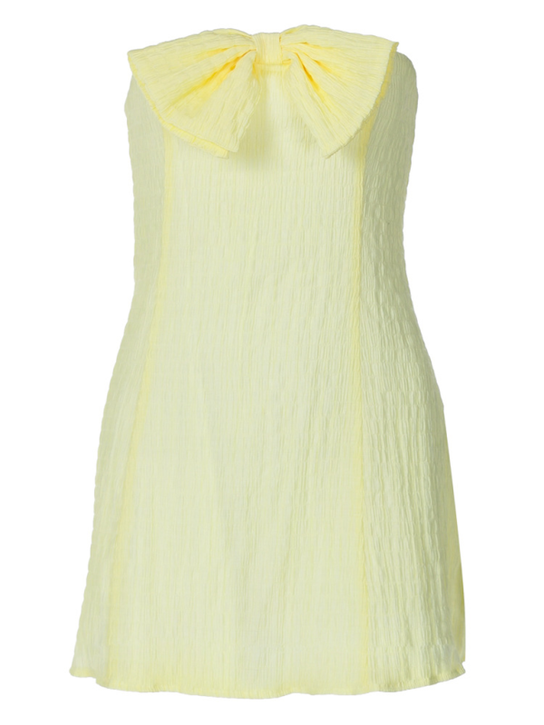 solid color bow tube top sexy slim short dress