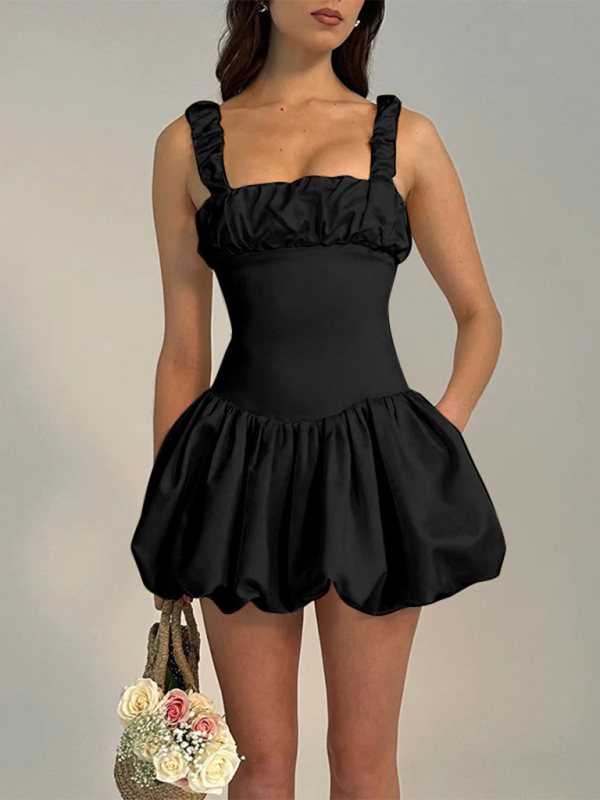 style suspender gathered puffy dress