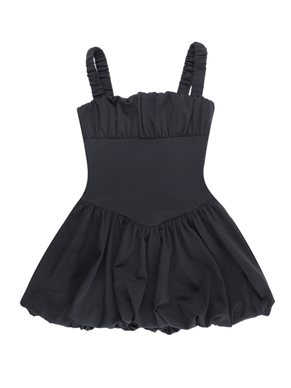 style suspender gathered puffy dress