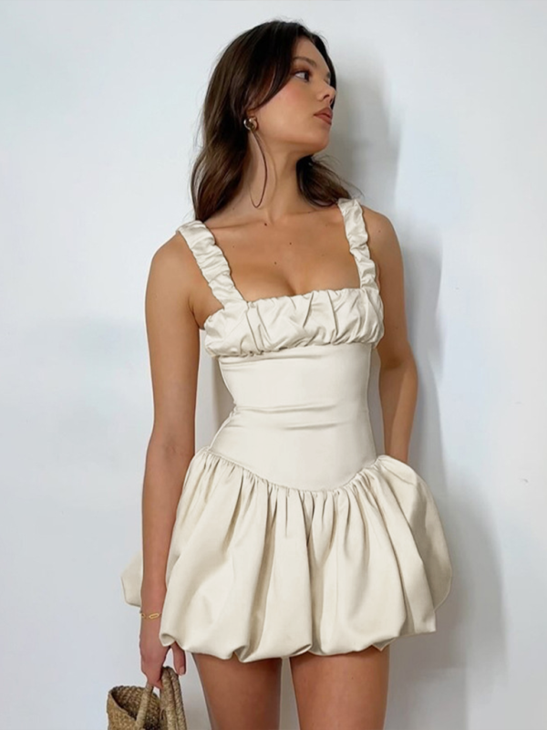 style suspender gathered puffy dress