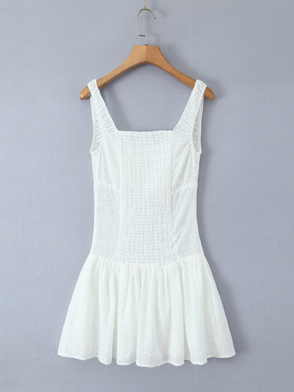 Square Neck Waist Sling Dress French Sweet Seaside Vacation A-Line Skirt