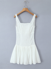 Square Neck Waist Sling Dress French Sweet Seaside Vacation A-Line Skirt