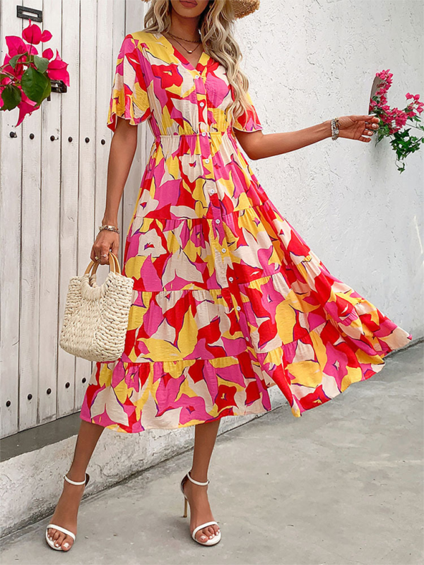 Holiday Cardigan V-Neck Printed Dress