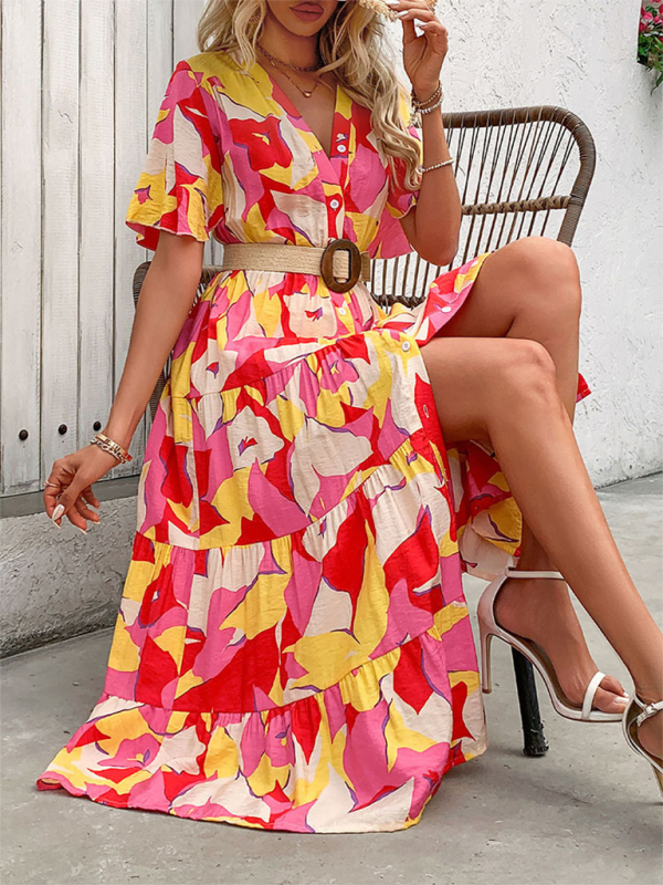 Holiday Cardigan V-Neck Printed Dress