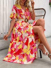 Holiday Cardigan V-Neck Printed Dress