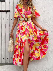 Holiday Cardigan V-Neck Printed Dress