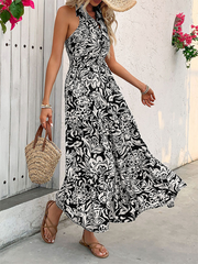 Ladies comfortable halterneck sleeveless high waist long dress