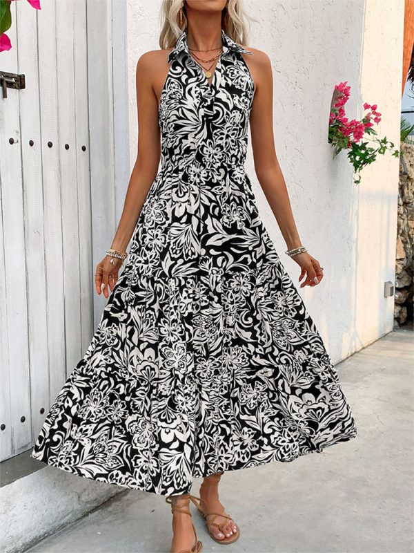Ladies comfortable halterneck sleeveless high waist long dress