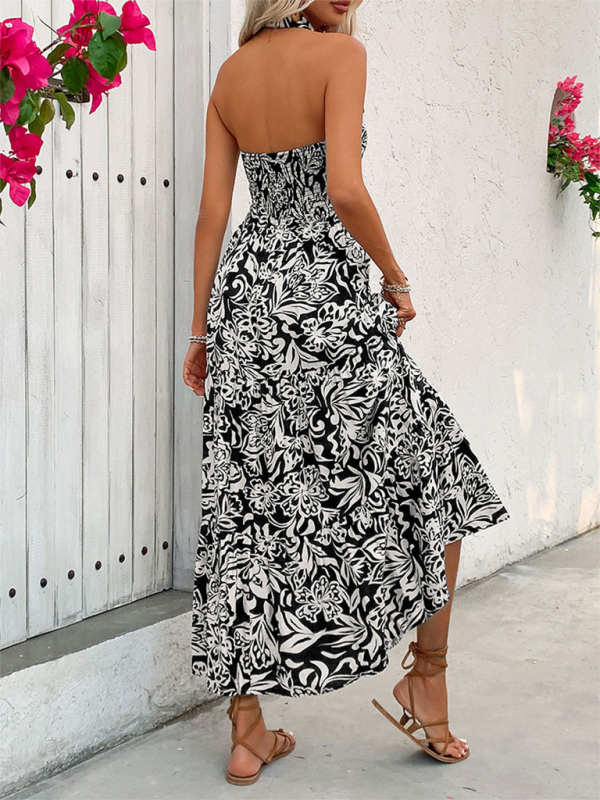 Ladies comfortable halterneck sleeveless high waist long dress