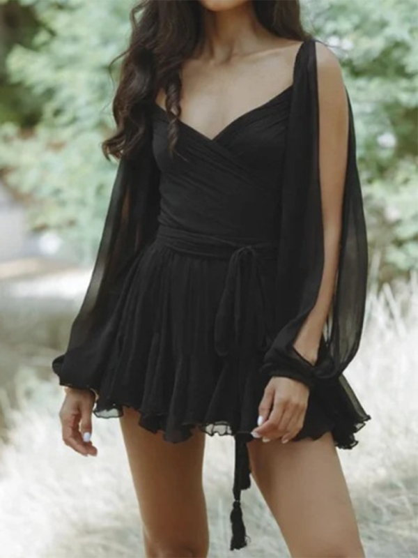 off-shoulder sleeves V-neck sexy dress