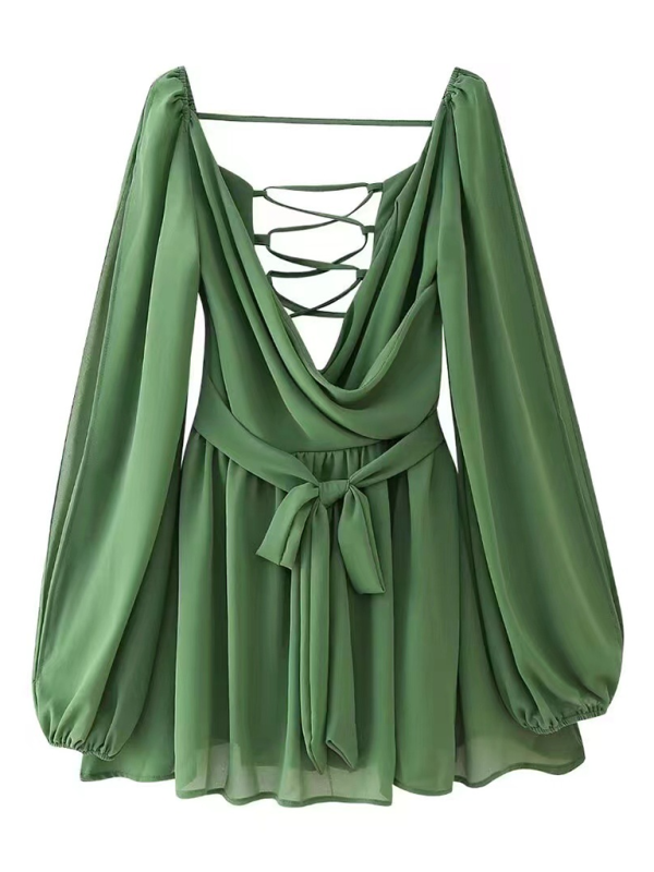 off-shoulder sleeves V-neck sexy dress