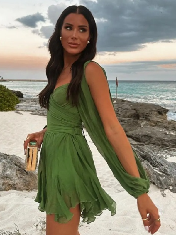 off-shoulder sleeves V-neck sexy dress