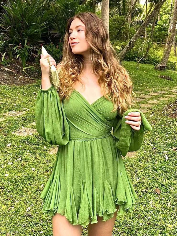 off-shoulder sleeves V-neck sexy dress