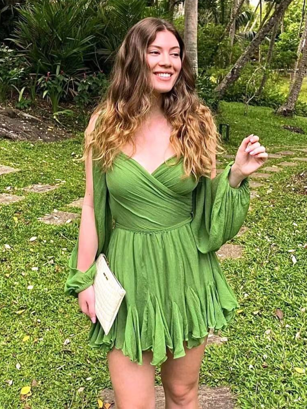 off-shoulder sleeves V-neck sexy dress