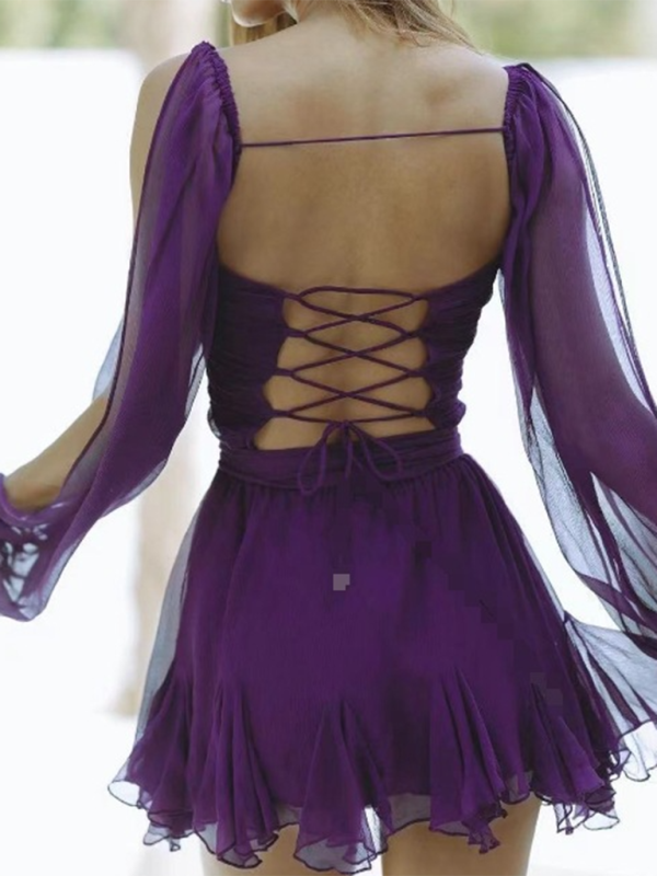 off-shoulder sleeves V-neck sexy dress