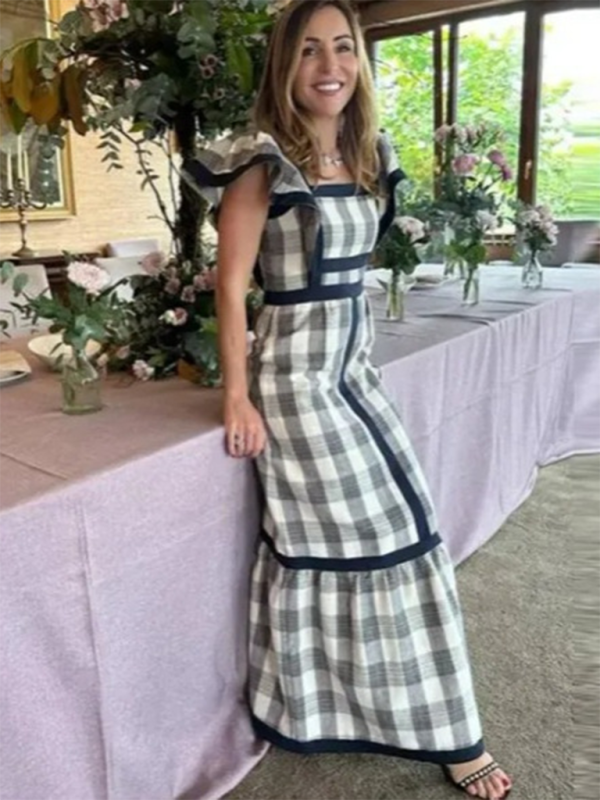 square neck contrast patchwork dress
