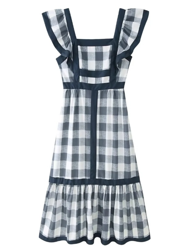 square neck contrast patchwork dress