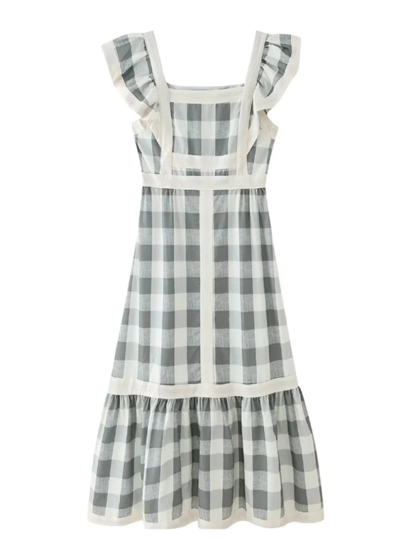 square neck contrast patchwork dress