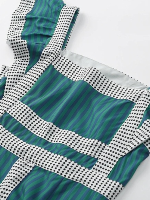 square neck contrast patchwork dress