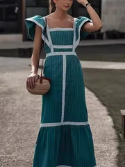 square neck contrast patchwork dress