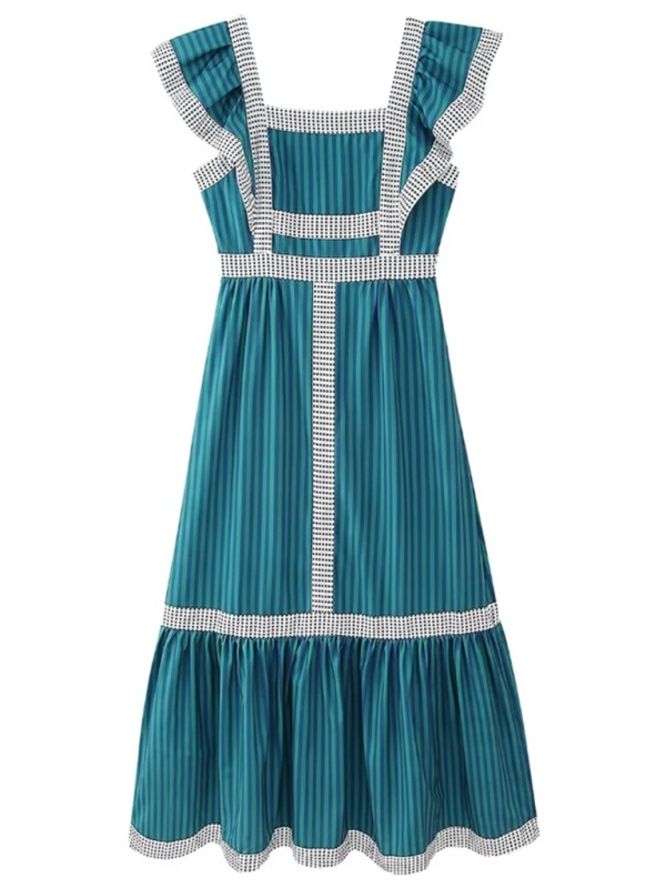 square neck contrast patchwork dress