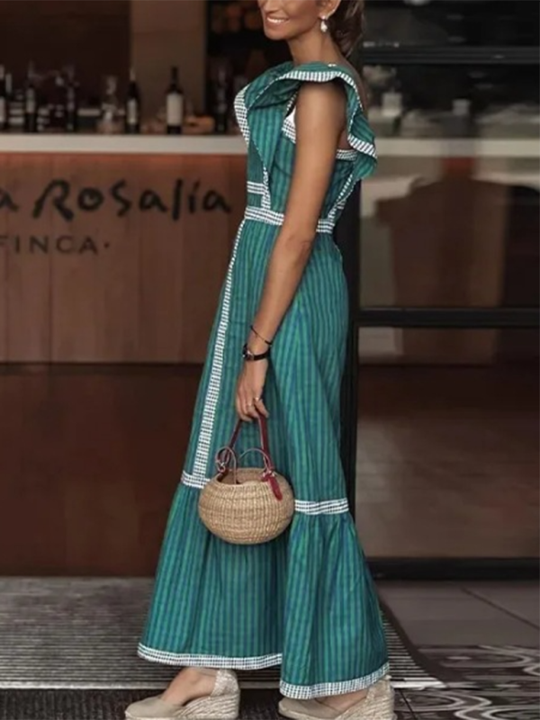 square neck contrast patchwork dress