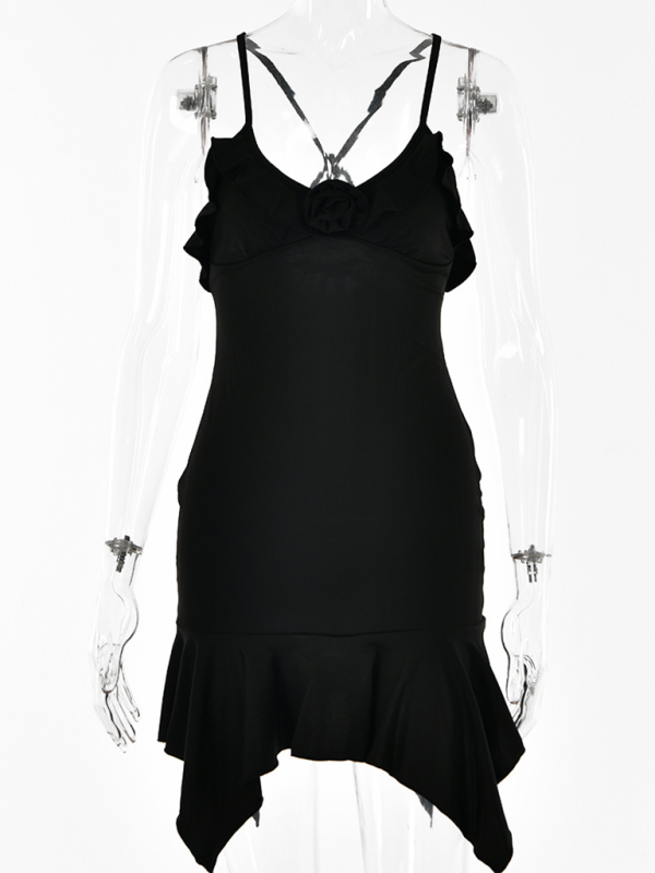 Suspender V-neck dress sexy hot girl high waist backpack hip skirt