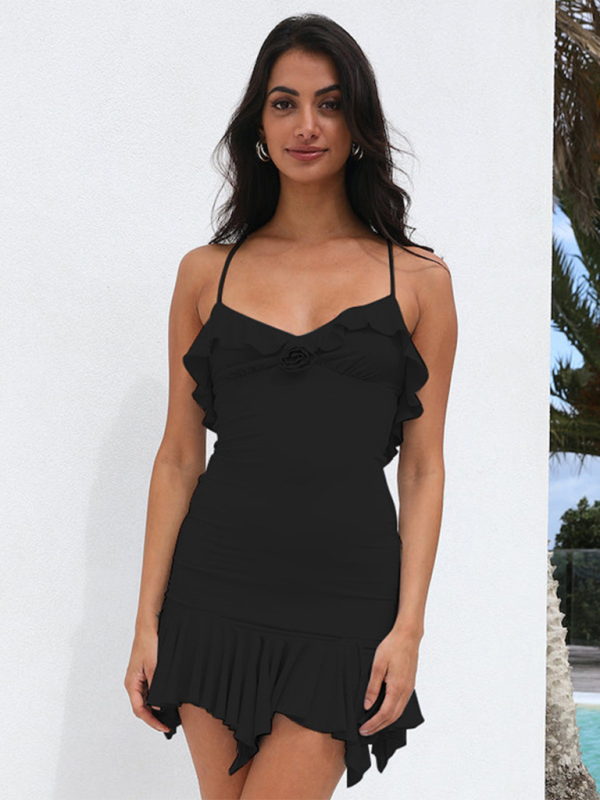 Suspender V-neck dress sexy hot girl high waist backpack hip skirt