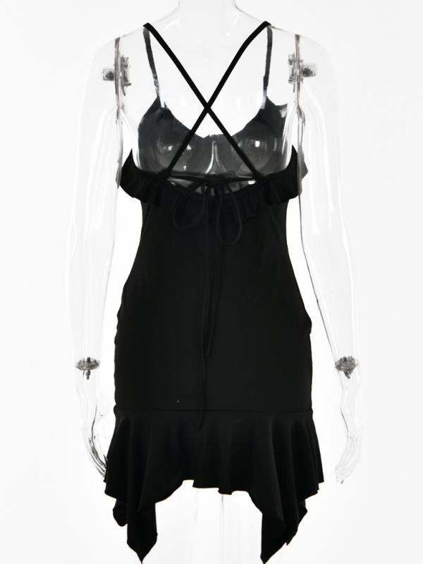 Suspender V-neck dress sexy hot girl high waist backpack hip skirt
