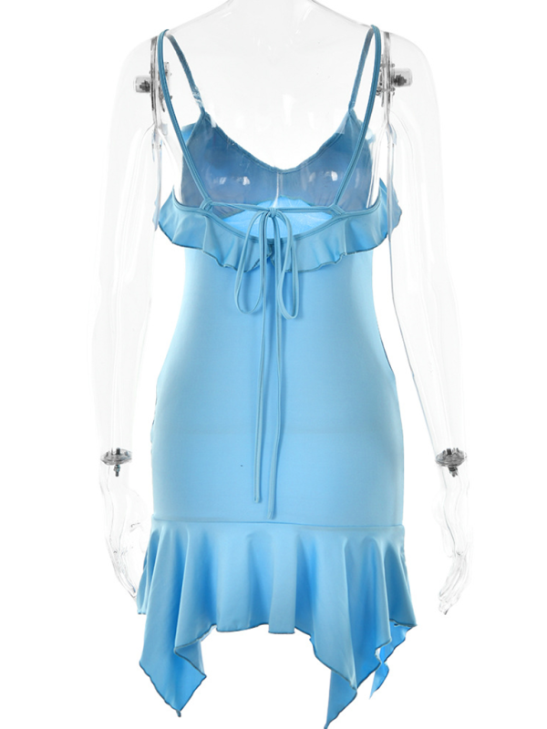 Suspender V-neck dress sexy hot girl high waist backpack hip skirt