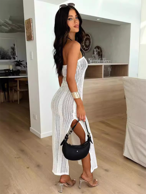 Ladies sexy see-through lace dress chest wrap hip skirt