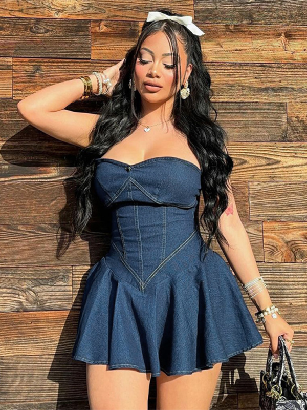 Ladies sexy solid color tube top dress