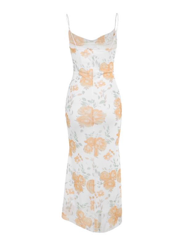 style elegant mesh printed suspender dress