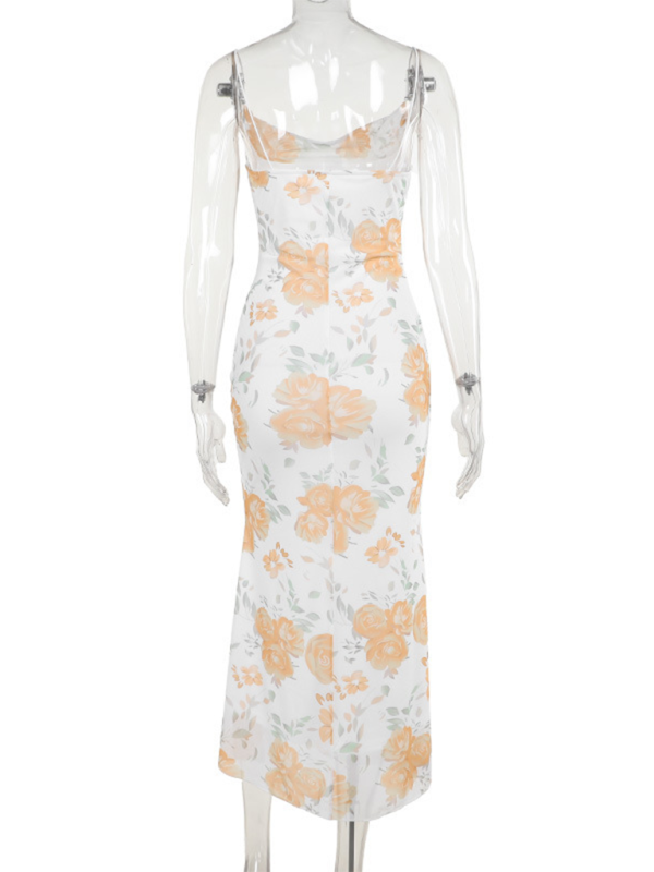 style elegant mesh printed suspender dress