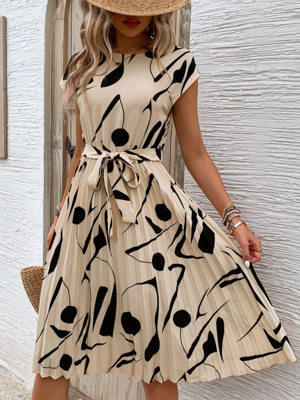 Ladies geometric pattern print pleated dress