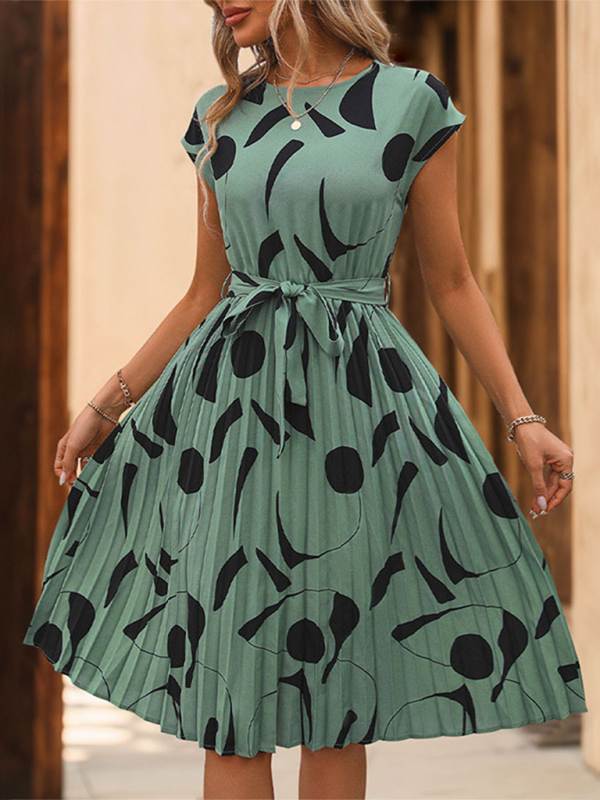 Ladies geometric pattern print pleated dress