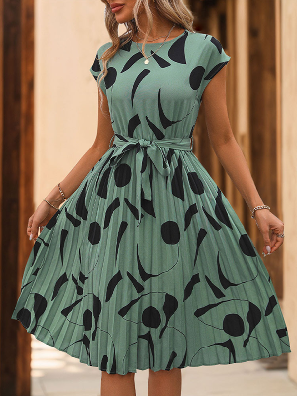 Ladies geometric pattern print pleated dress