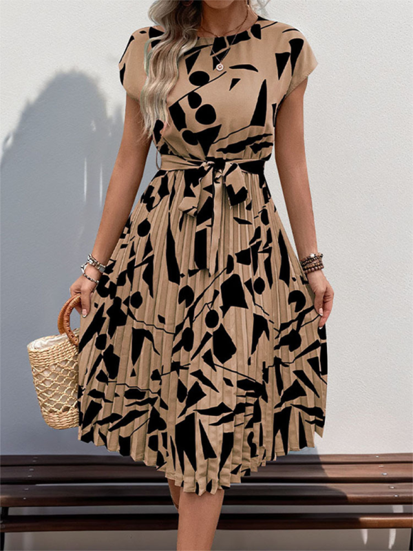 Ladies geometric pattern print pleated dress
