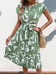 Ladies geometric pattern print pleated dress